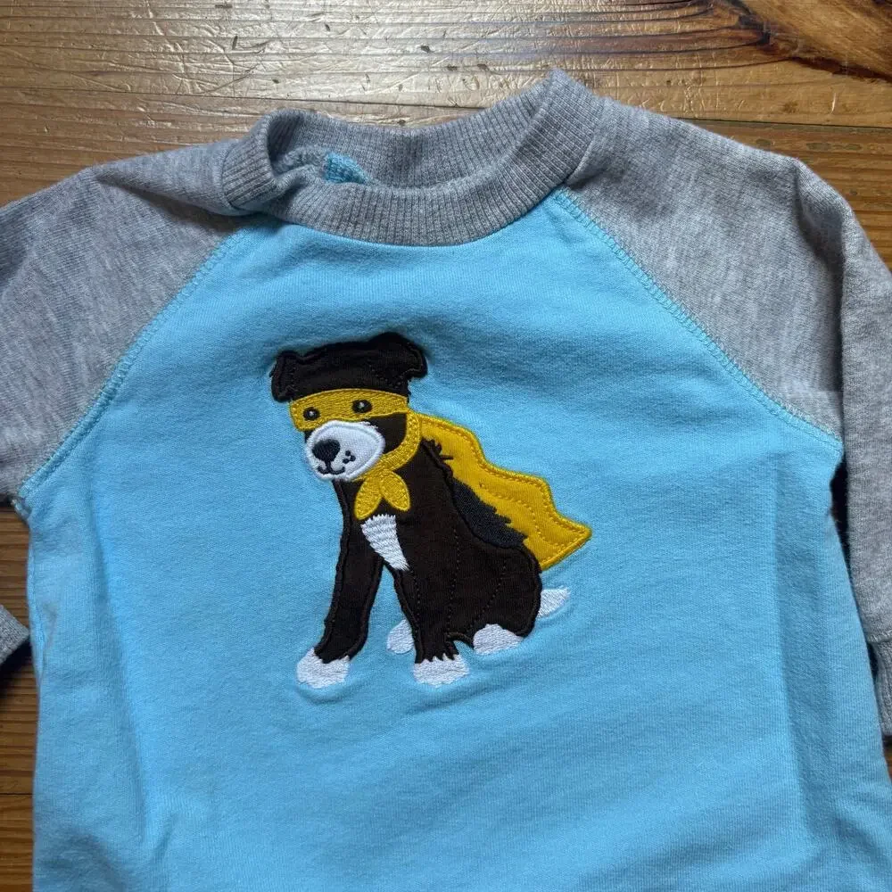 Carter's blue gray super dog embroidered long sleeve pant cotton pajamas SIZE 6M - Picture 2 of 4